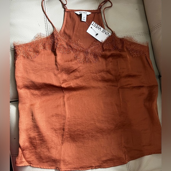 NINE WEST 🆕 Satin Cami with Lace Trim Size Medium - Picture 3 of 6